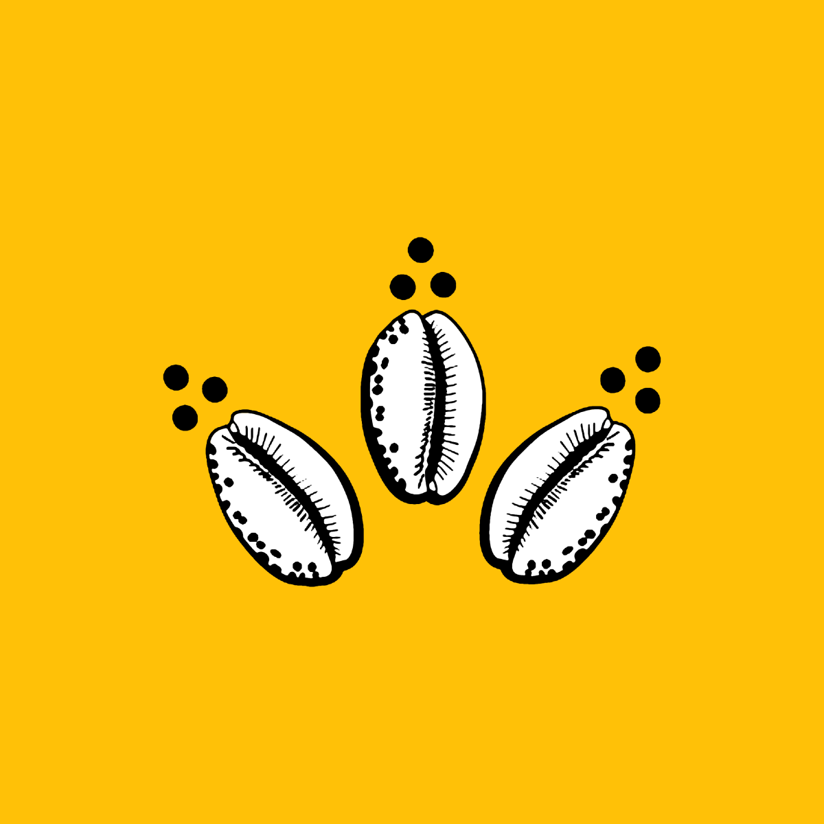 The cowrie mark, three cowrie shells, on a yellow ground