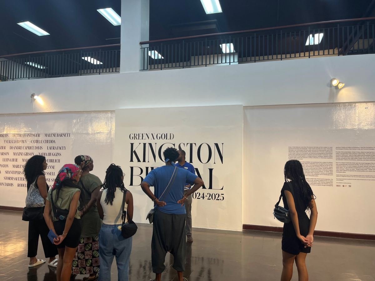The group at the entrance to the Kingston Biennial exhibition